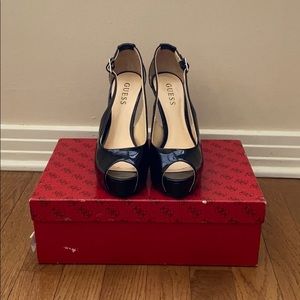Guess Black Peep-Toe Heels